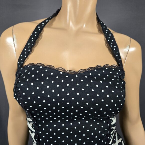 Y2K Vexy Black Polka Dot Corset Dress Size XS Goth Scene Retro 50s Rockabilly - Picture 3 of 15